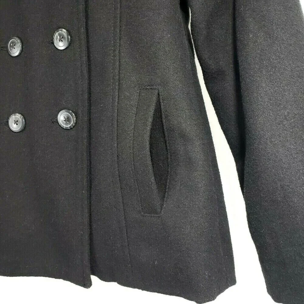 Old Navy Black Pea‎ Coat Girls M Wool Blend Hooded Warm Classic Old Money